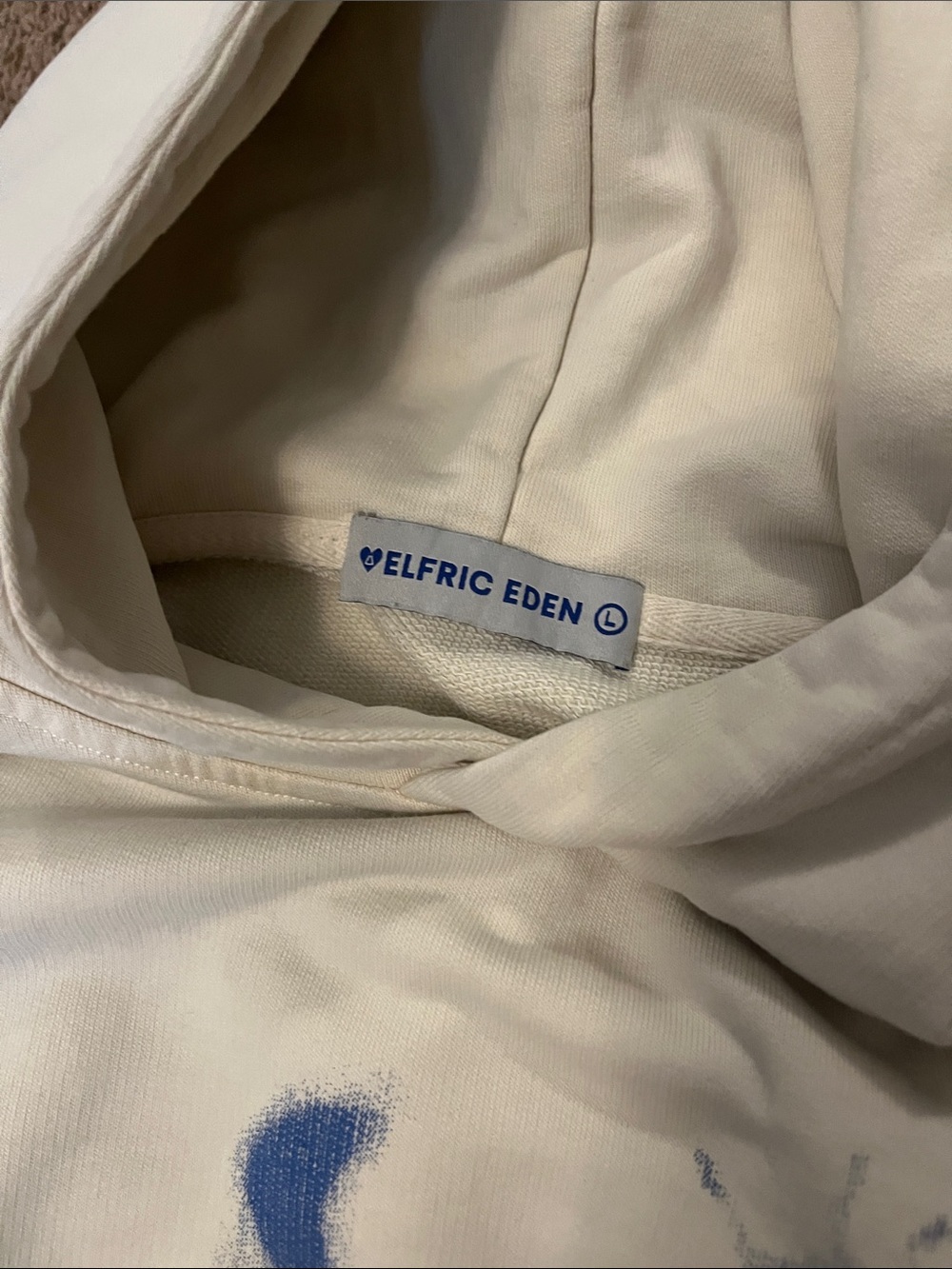 Aelfric Eden Cream Hoodie with Blue Spray Graphic - Unisex Sweater - Picture 2 of 3